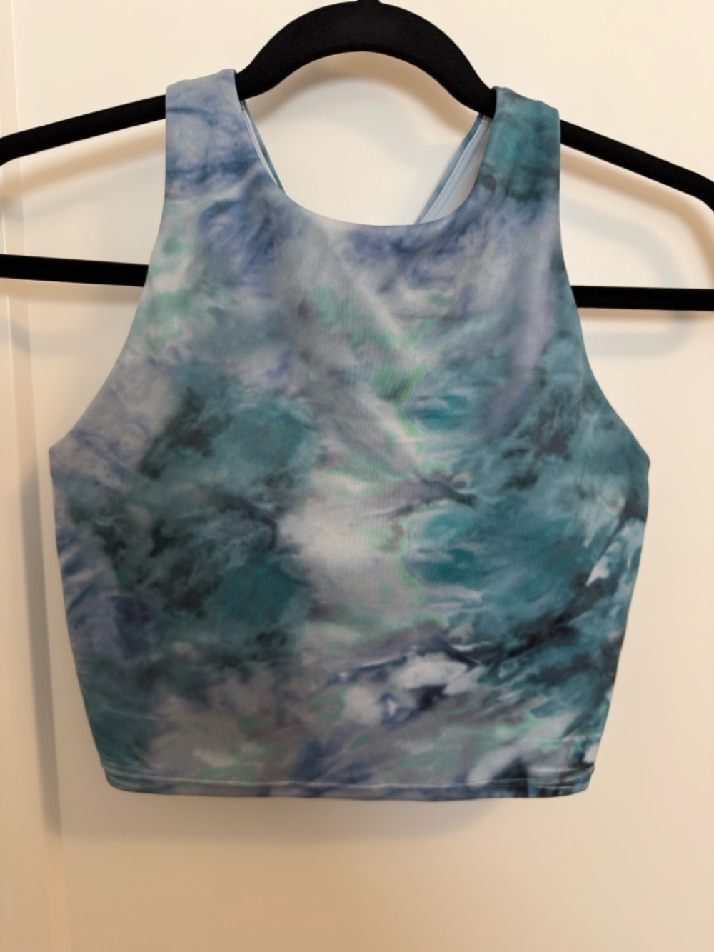 Athleta Teal and Blue Marble High-Neck Crop Tank
